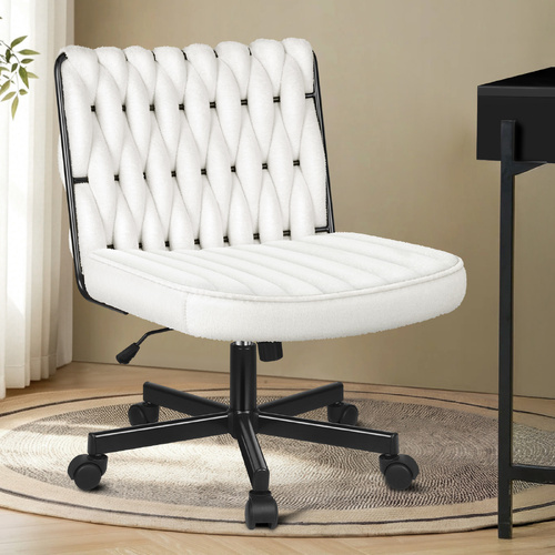 ALFORDSON Armless Office Desk Chair Mid Back Wide Seat w/ Wheels Boucle White