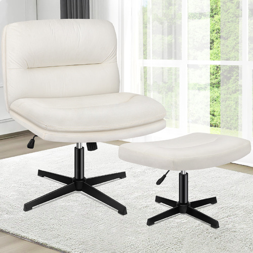 ALFORDSON Office Chair Computer Seat Cross-legged Work Ottoman Velvet Beige