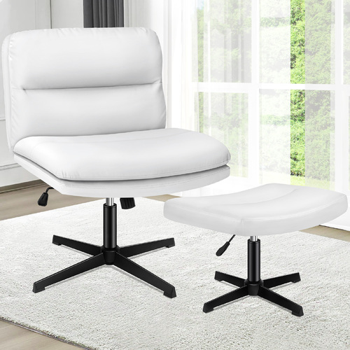 ALFORDSON Office Chair Computer Cross-legged Seat Work Ottoman PU Leather White