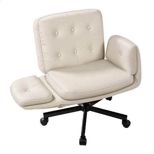 ALFORDSON Criss Cross Legged Office Chair Adjustable Armrests Leather Beige