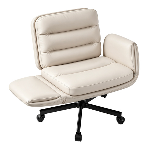 ALFORDSON Criss Cross Legged Office Chair Adjustable Armrests Leather Beige
