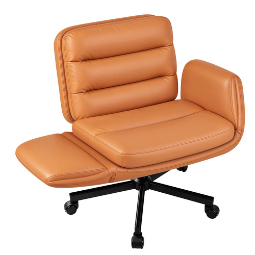 ALFORDSON Criss Cross Legged Office Chair Adjustable Armrests Leather Brown