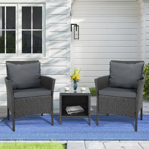 ALFORDSON Outdoor Furniture 3PCS Bistro Wicker Set Dark Grey