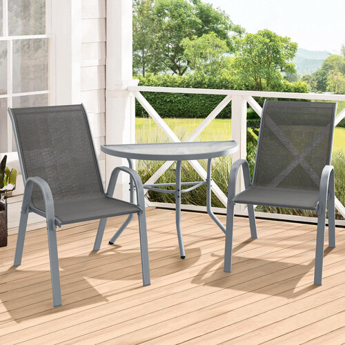 ALFORDSON 3PCS Outdoor Furniture Patio Table and Chairs Garden Bistro Set Grey