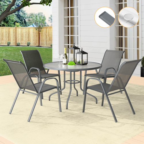 ALFORDSON 5PCS Outdoor Dining Set  Round Table and Chairs 90cm Grey