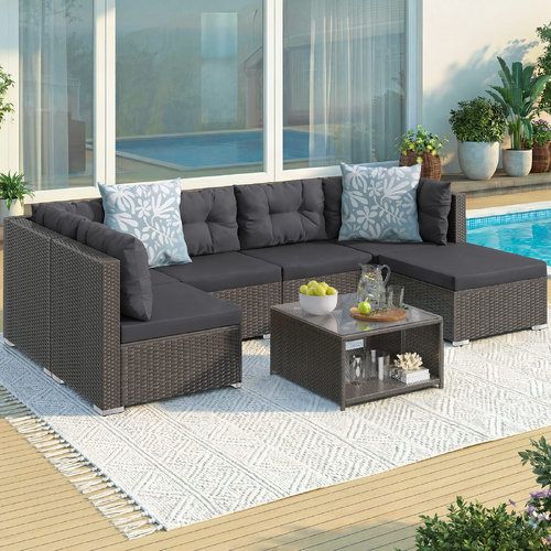 ALFORDSON 6 Seater Outdoor Lounge Setting 7PCS Sofa Set Furniture Dark Grey
