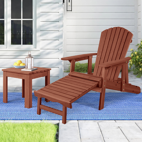 ALFORDSON Adirondack Chair Table 2PCS Set Outdoor Furniture w/ Ottoman Beach Brown