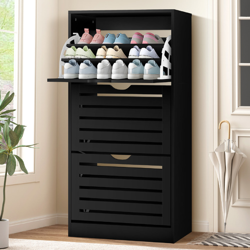 ALFORDSON Shoe Cabinet Organiser Storage Rack Flip Drawers 45 Pairs Black