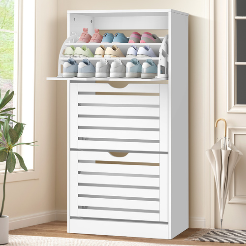 ALFORDSON Shoe Cabinet Organiser Storage Rack Flip-up Drawer 45 Pairs White