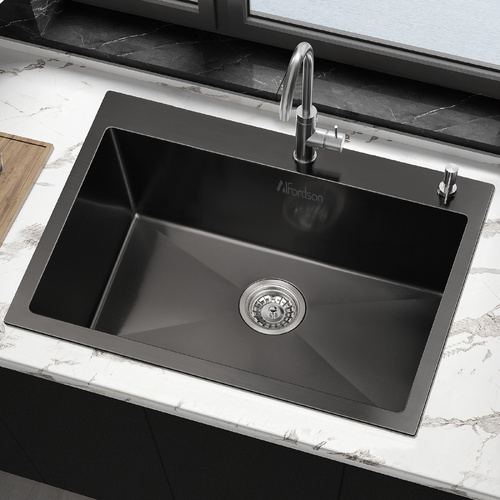 ALFORDSON Kitchen Sink Stainless Steel Drop in Flush Under Mount 680X450MM Black
