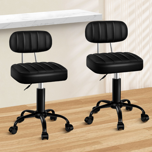 ALFORDSON 2x Salon Stool Backrest Swivel Barber Hair Dress Chair Lina All Black