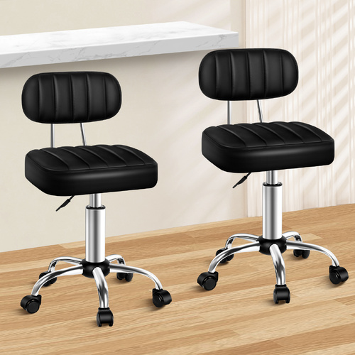 ALFORDSON 2x Salon Stool Backrest Swivel Barber Hair Dress Chair Lina Black