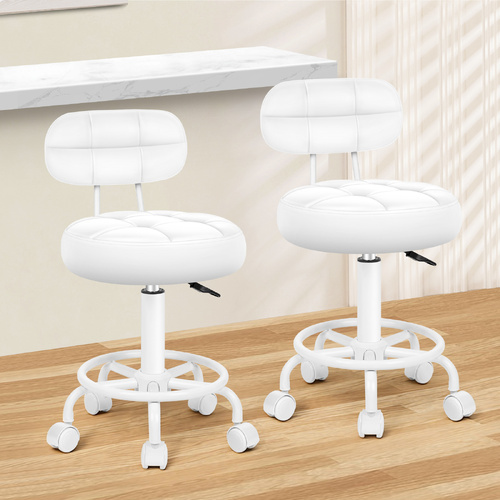 ALFORDSON 2x Salon Stool Backrest Swivel Barber Hair Dress Chair Riley All White
