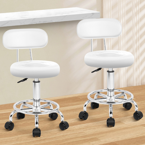 ALFORDSON 2x Salon Stool Backrest Swivel Barber Hair Dress Chair Declan White