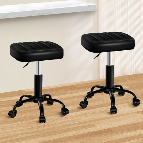 ALFORDSON 2x Salon Stool Square Swivel Barber Hair Chair Gas Lift All Black