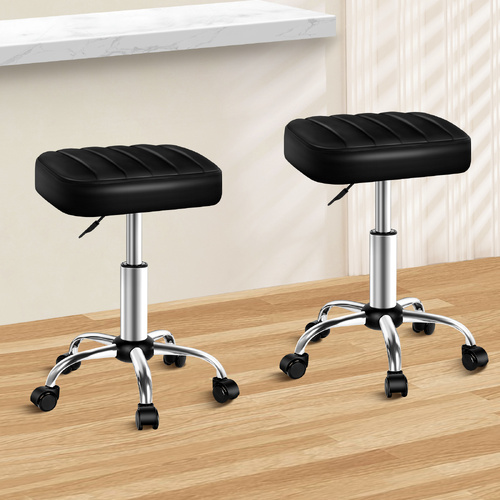 ALFORDSON 2x Salon Stool Square Swivel Barber Hair Dress Chair Gas Lift Black