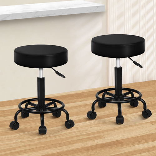 ALFORDSON 2x Salon Stool Round Swivel Barber Hair Dress Chair Gas Lift All Black