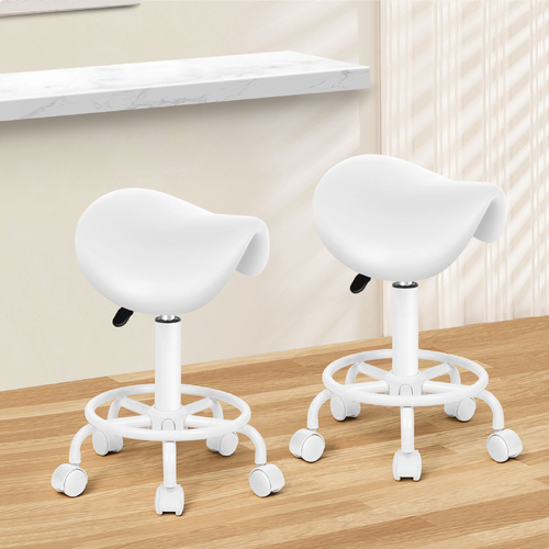 ALFORDSON 2x Salon Stool Saddle Swivel Barber Hair Dress Chair Sierra All White