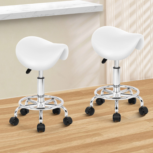ALFORDSON 2x Salon Stool Saddle Swivel Barber Hair Dress Chair Sierra White