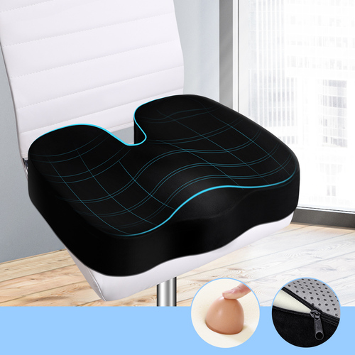 S.E. Seat Cushion Car Office Memory Foam Pillow with Black Plush Cover
