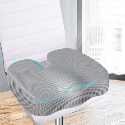 S.E. Seat Cushion Memory Foam Pillow Pad Car Office Back Pain Relief Mesh Grey