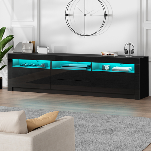 ALFORDSON Entertainment Unit TV Cabinet Stand LED RGB Gloss 180cm Black