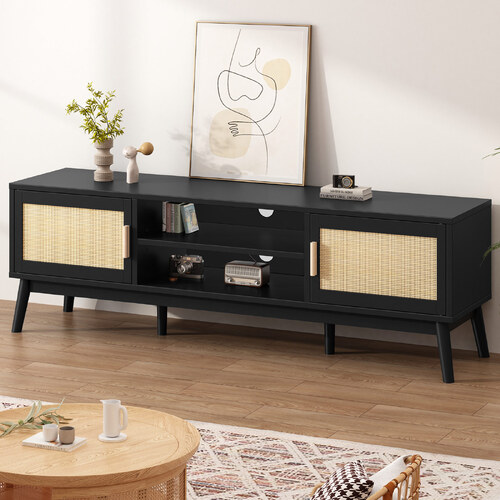 ALFORDSON Entertainment Unit TV Cabinet Stand 160cm Rattan Black