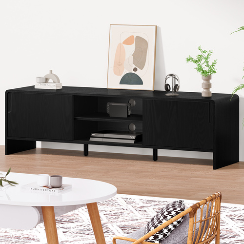 ALFORDSON TV Cabinet Entertainment Unit 150cm Storage Sliding Doors Black Shelf