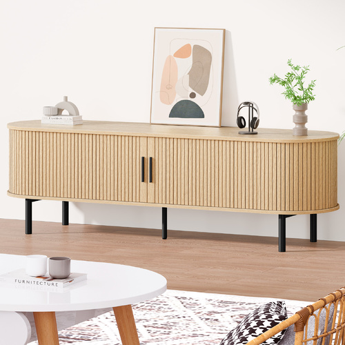 ALFORDSON TV Cabinet 160cm Entertainment Unit Stand Tambour Sliding Doors Metal