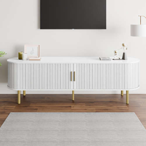 ALFORDSON Entertainment Unit TV Cabinet Stand 160cm Sliding Doors White and Gold