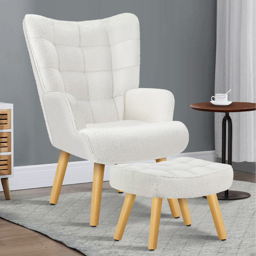 ALFORDSON Wooden Armchair Accent Chair Lounge Sofa Ottoman Couch Boucle White