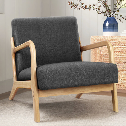 ALFORDSON Wooden Armchair Lounge Chair Accent Sofa Couch Fabric Seat Grey