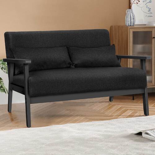 ALFORDSON Wooden Armchair 2 Seater Sofa Fabric Lounge Chair Accent Couch Seat Black