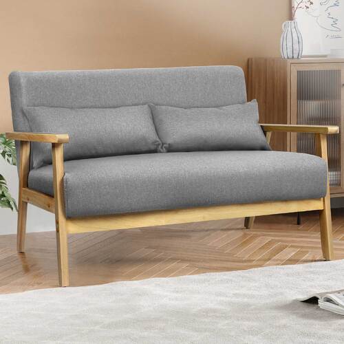 ALFORDSON Armchair 2 Seater Sofa Fabric Lounge Chair Accent Couch Wood Seat Grey
