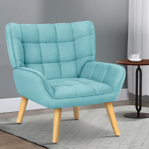 ALFORDSON Wooden Armchair Accent Chair Lounge Sofa Couch Velvet Tub Seat Blue