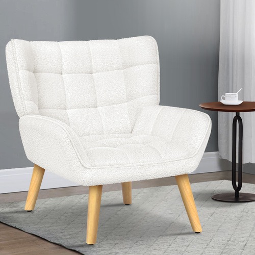 ALFORDSON Wooden Armchair Lounge Accent Chair Sofa Couch Sherpa Boucle White