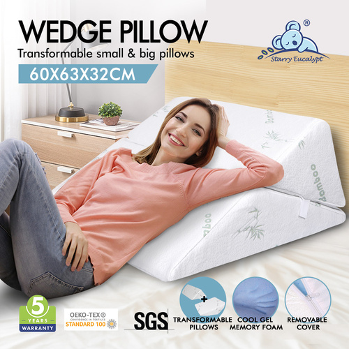 STARRY EUCALYPT Bed Wedge Pillow Cool Gel Memory Foam Back Leg Elevation Bamboo