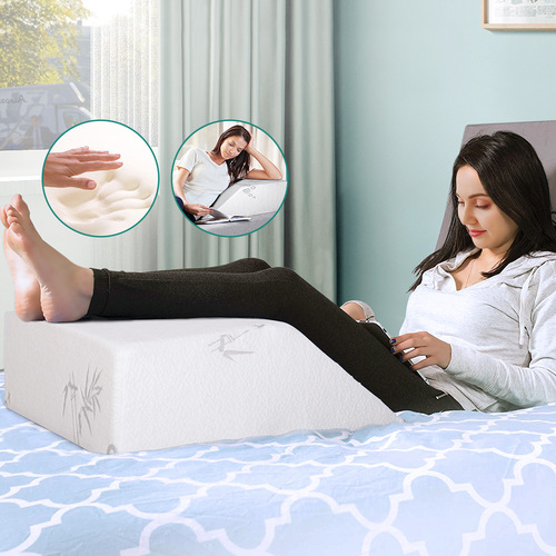 S.E. Memory Foam Leg Elevation Pillow Wedge Back Rest Support Cushion Bamboo Cover