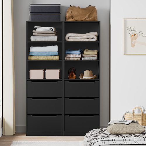 ALFORDSON 2x Wardrobe Clothes Storage Cabinet Organizer 3 Drawers Black