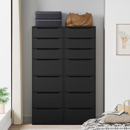 ALFORDSON 2x Wardrobe Clothes Storage Cabinet Organizer 7 Drawers Black